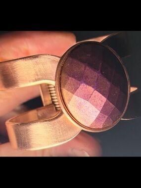 Vintage Copper Cuff  bracelet metallic purple stone small-medium size EUC